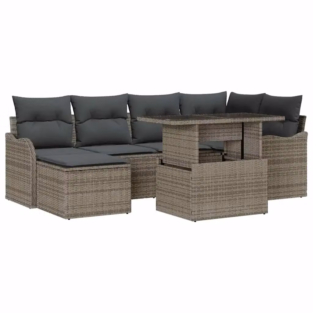 Set Divano da Giardino vidaXL 7 Pezzi Grigio con Cuscini e Tavolino in Rattan e Acciaio – 2