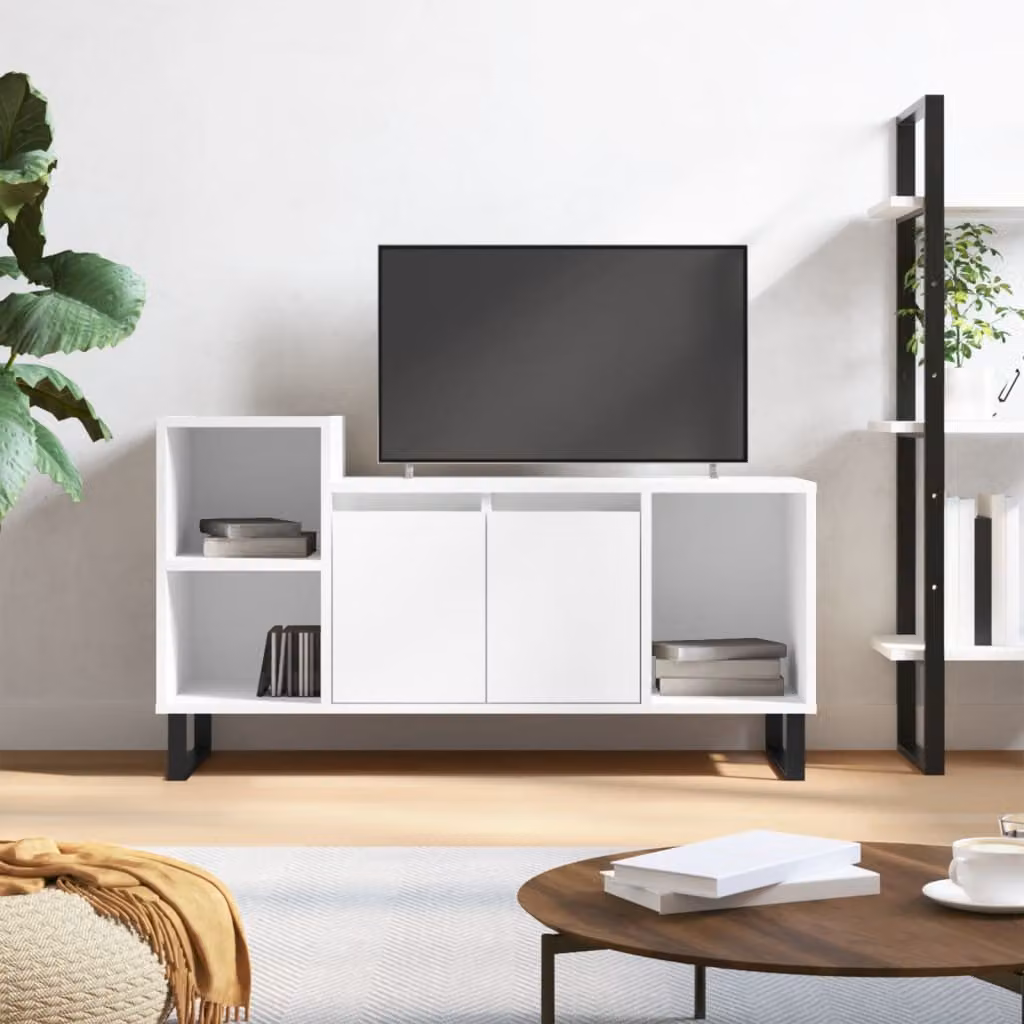 Mobile Porta TV Moderno vidaXL Bianco Lucido L 100 cm x P 35 cm x H 55 cm