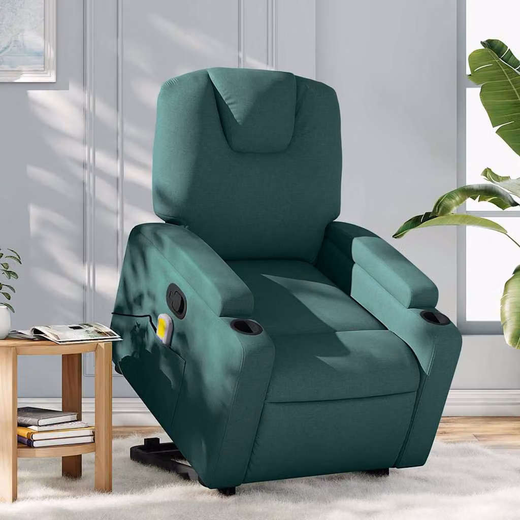 vidaXL Poltrona Alzapersona con Assistenza Elettrica Verde in Tessuto – 1