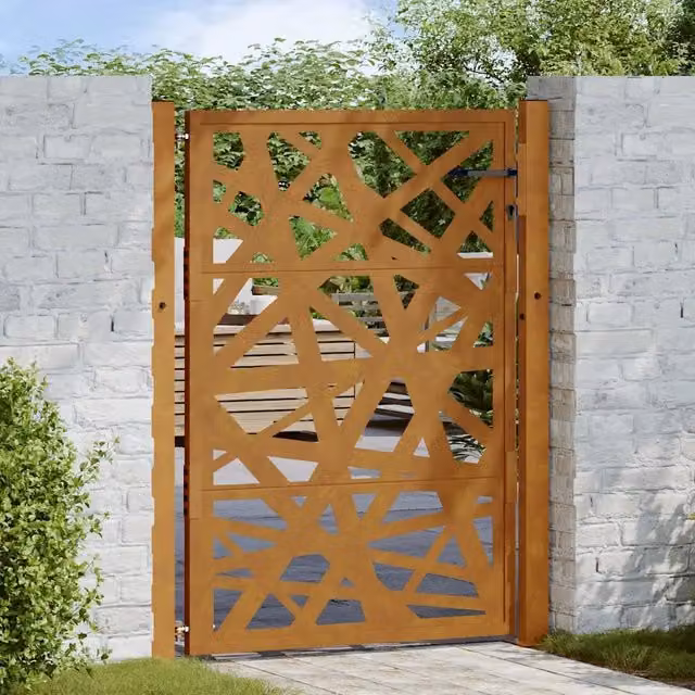 Cancello da giardino 100x125cm in acciaio corten design leggero 4100955