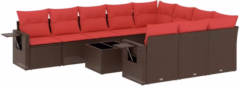 Set Divani da Giardino 11 pz con Cuscini Marrone in Polyrattan