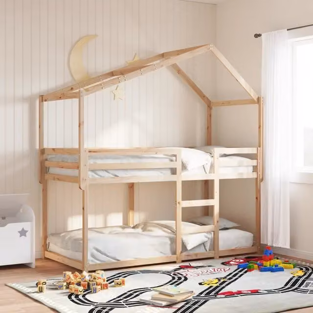 Letto a castello per bambini vidaXL in legno massello di pino bianco con struttura a casetta L/P/H: 205.5 x 80 x 85.5 cm – 1