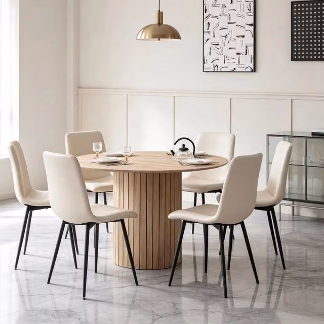 Tavolo da pranzo rotondo Mivray in legno marrone con base a colonna centrale per 4-6 persone Diametro: 120 cm, Altezza: 76 cm