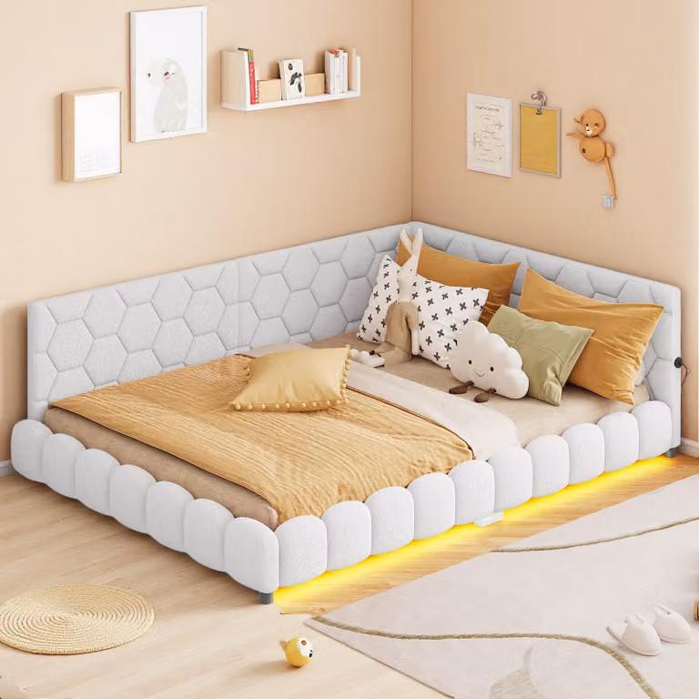 Divano letto 140*200cm, luce ambiente a 16 colori, porta USB, bianco