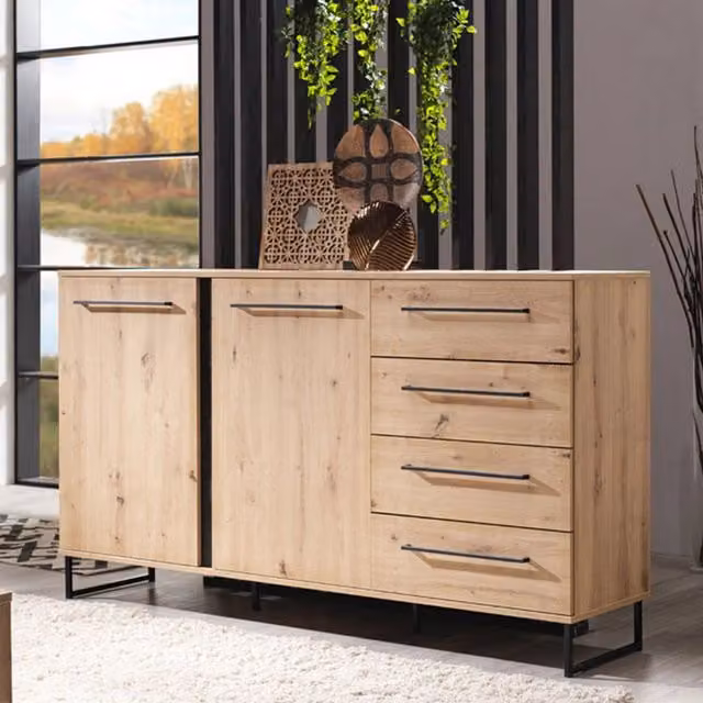 Madia Ceredano DMORA con 4 cassetti in rovere nodi marrone L: 159 cm, P: 42 cm, H: 95 cm – 1