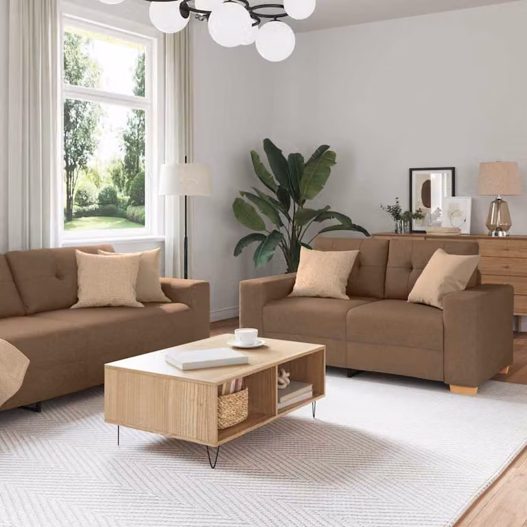 Set di divani vidaXL 3 pezzi marrone in tessuto moderno per soggiorno con cuscini inclusi