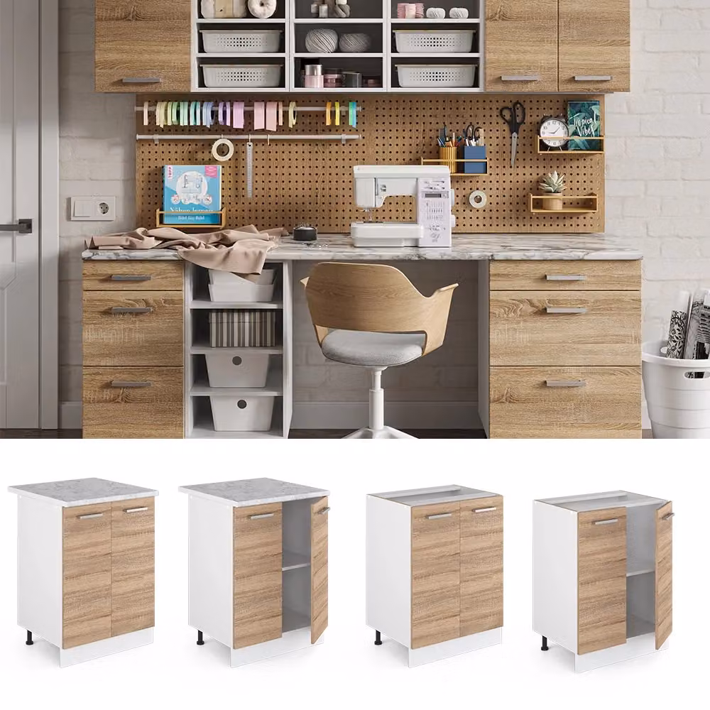 Base cucina universale R-Line Sonoma Vicco con ante, colore bianco opaco, L: 60 cm, H: 81,6 cm, P: 46 cm – 2
