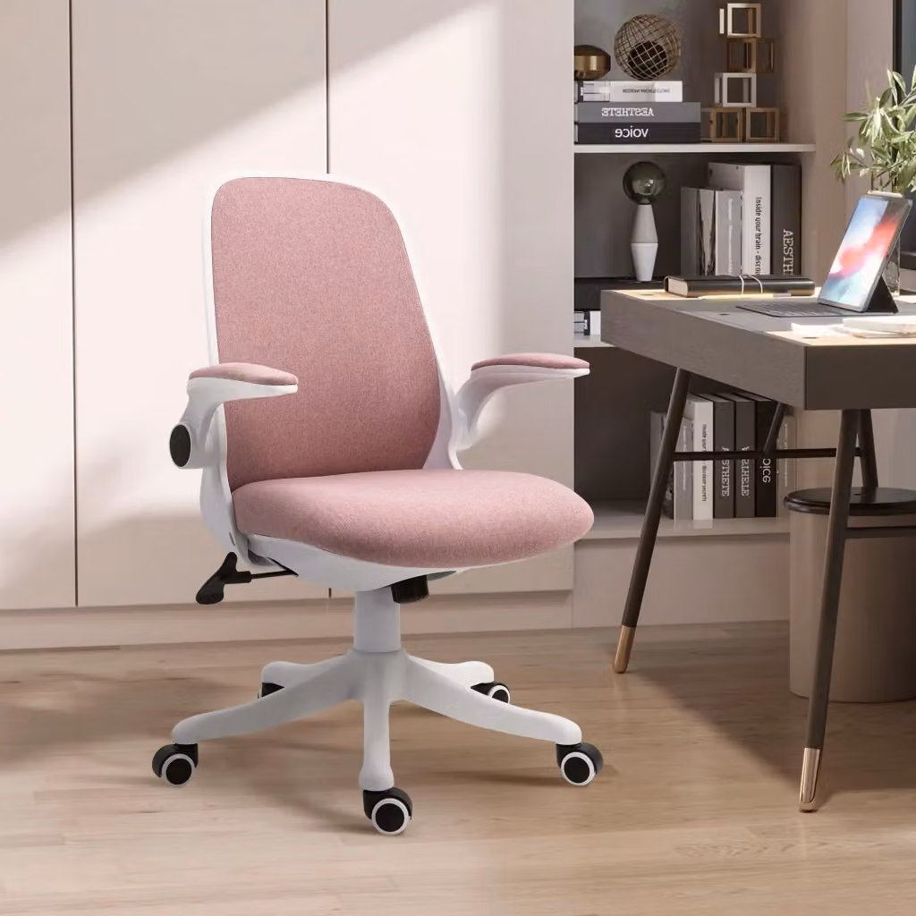 Sedia da Ufficio Ergonomica GIORDANOSHOP con Altezza Regolabile, Ruote e Braccioli, Tessuto Bianco e Rosa, L 62,5 cm x P 60 cm x H 94-104 cm – 2