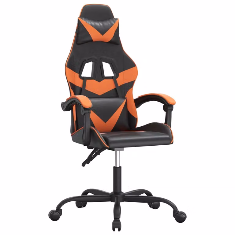 Sedia da Gaming Girevole Nero e Arancione in Pelle finta