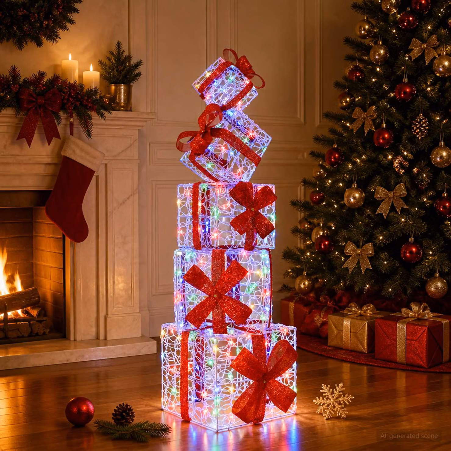 vidaXL Scatola regalo decorativa natalizia 5 pz 125 LED Multicolore