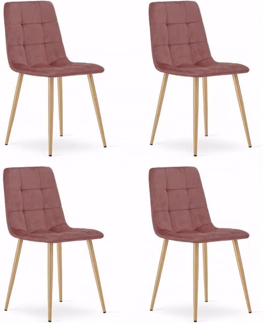 Set di 4 sedie Valora PYRA in velluto rosa con gambe in legno e design moderno