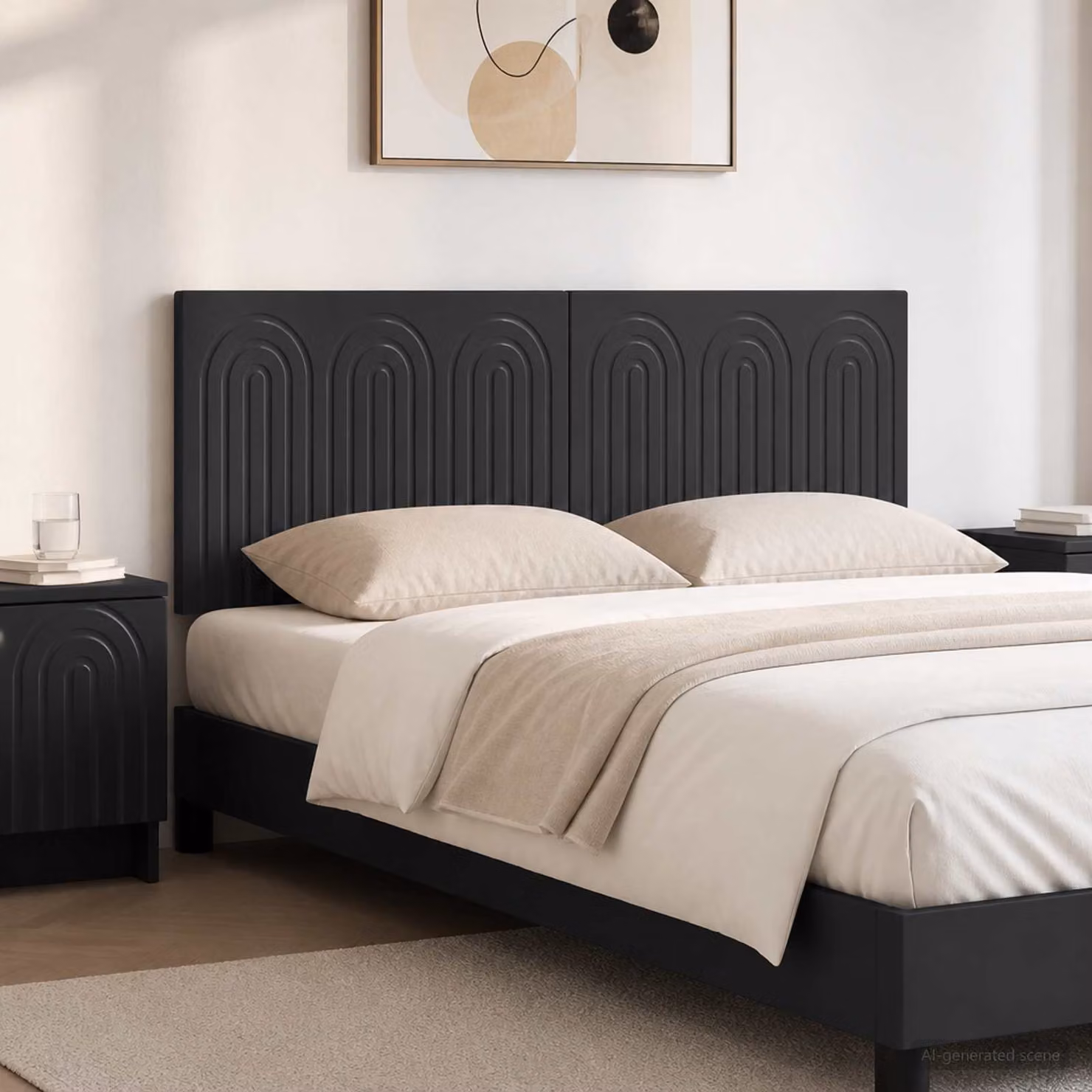 Testiera da muro vidaXL ALKMAAR in legno ingegnerizzato nero opaco L: 123 cm, H: 50 cm, P: 10,5 cm