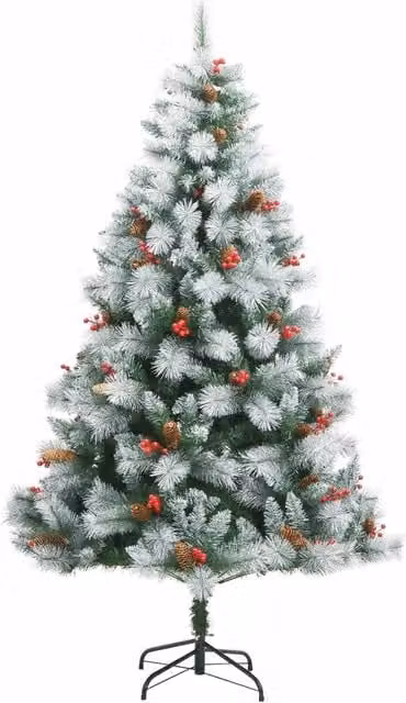 Albero di Natale artificiale vidaXL verde e bianco con pigne e bacche, Altezza: 210 cm