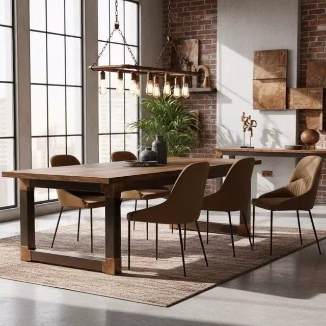 Set di 4 sedie da pranzo imbottite Harmony in tessuto marrone con struttura in metallo nero Duzzle