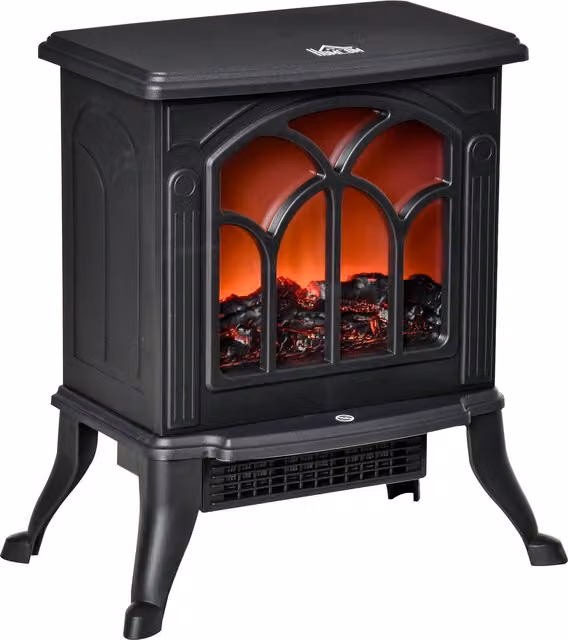Camino Elettrico da Terra HOMCOM con Effetto Fiamma e 2 Livelli di Potenza 750/1500 W, Nero – 1