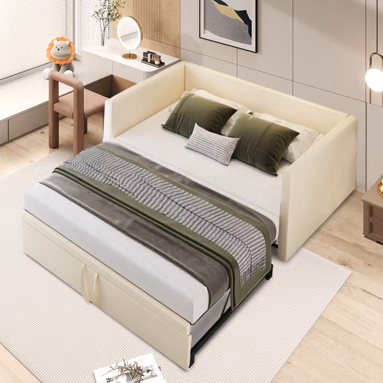 CDGlobal Letto imbottito Divano letto allungabile 90/180 x 200 cm con rete a doghe, letto multifunzionale in tessuto vellutato delicato sulla pelle