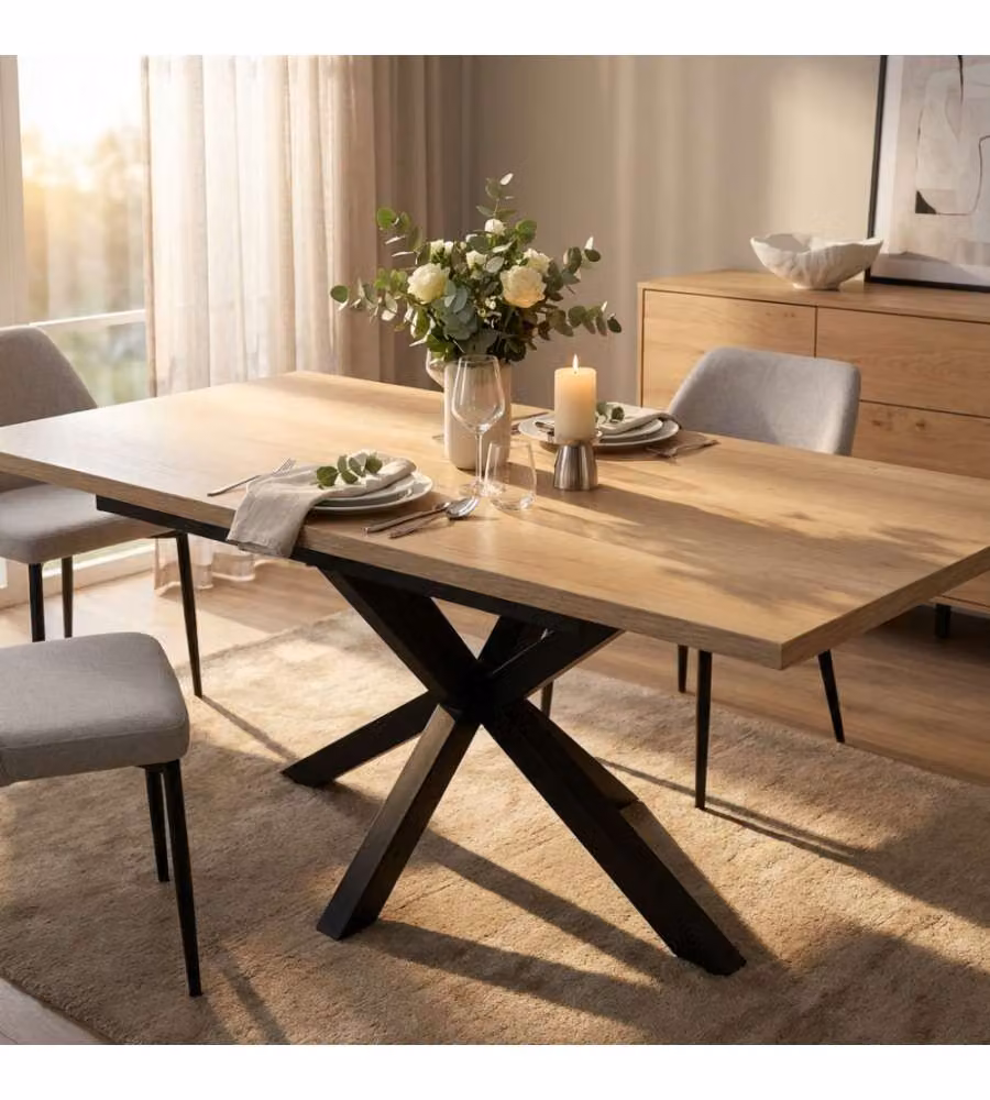 Cosma Tavolo Allungabile Naturale 160/200 x 90 cm Struttura Nera
