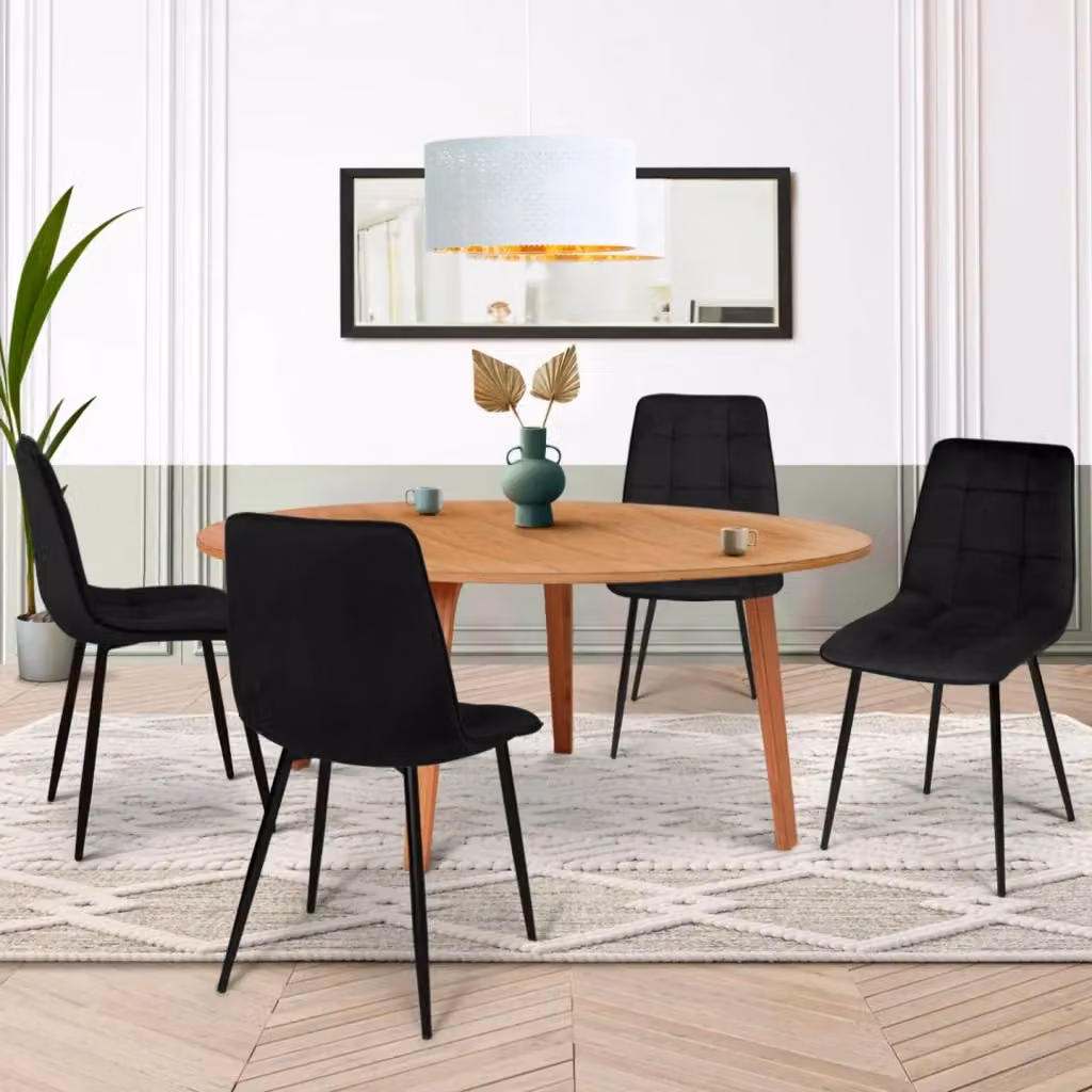 Set di 4 sedie da pranzo MILA IDMarket in velluto nero con struttura in metallo – 2