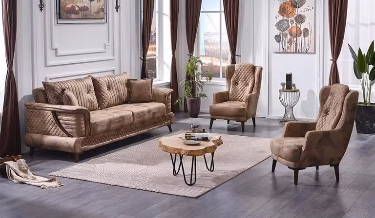 Beige Wohnzimmer Sofagarnitur 3tlg Luxus Textil Design Sofas Komplett