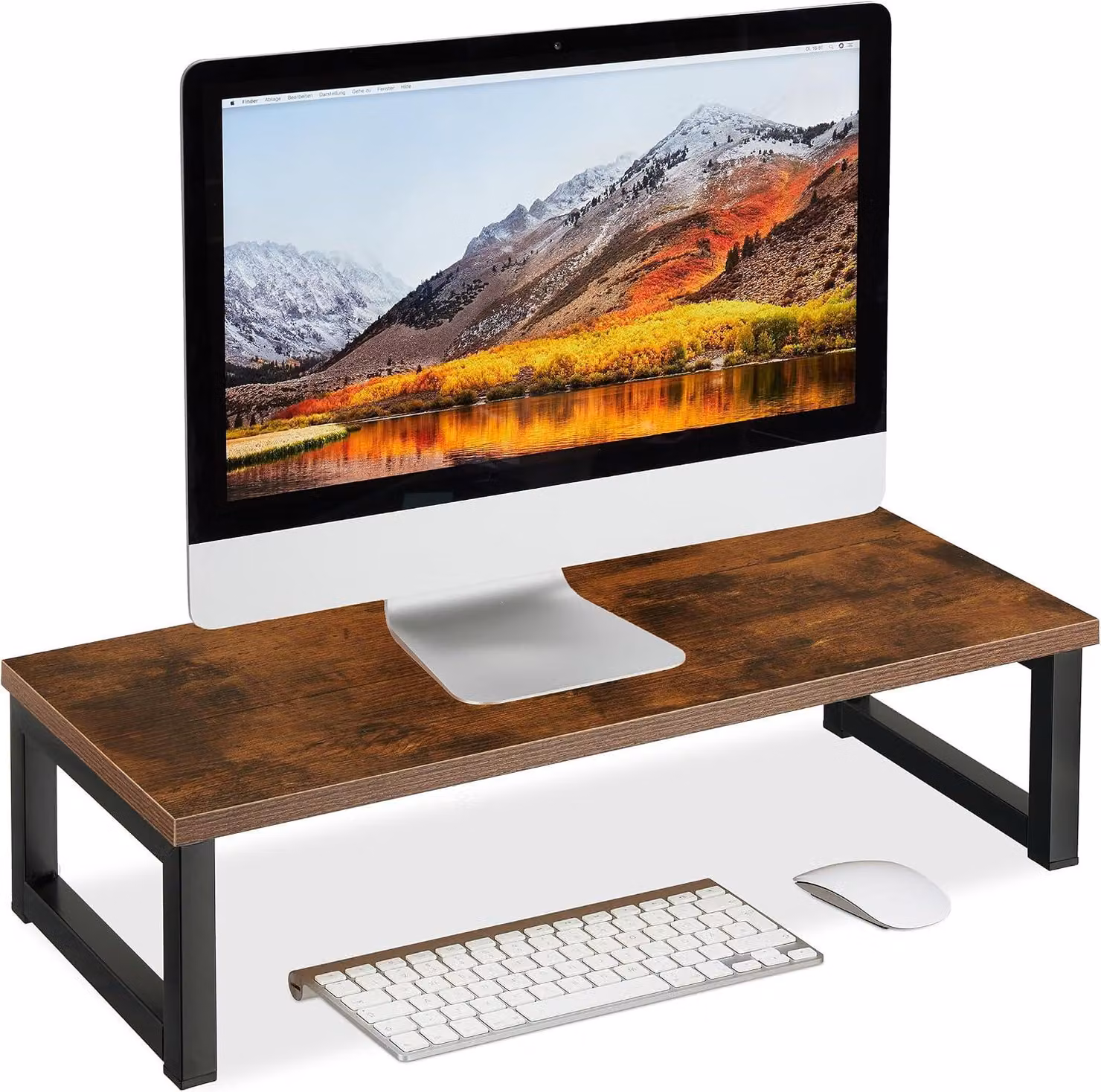Supporto per monitor - Rialzo per schermo da scrivania - 15 x 55 x 23 cm - Design industriale - Marrone - Nero