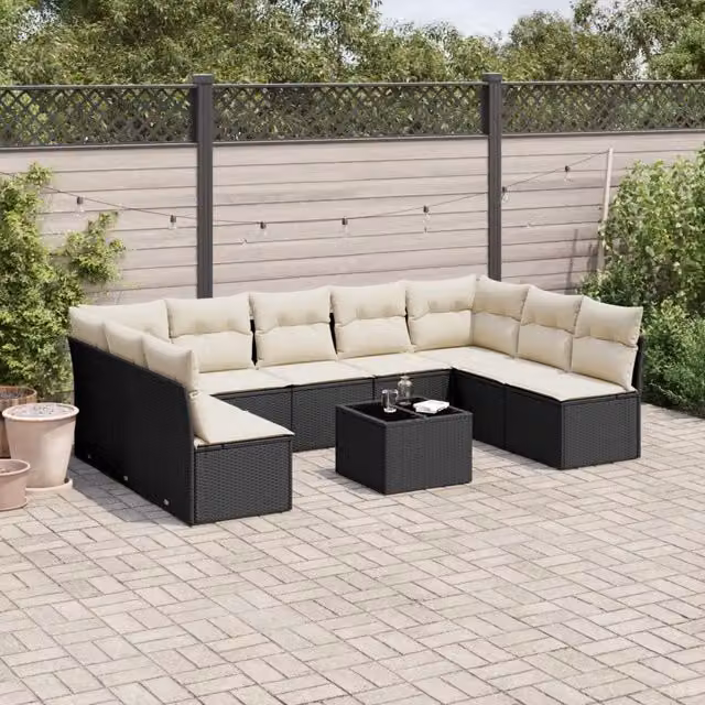 Set Divani da Giardino 10pz con Cuscini in Polyrattan Nero 3218076