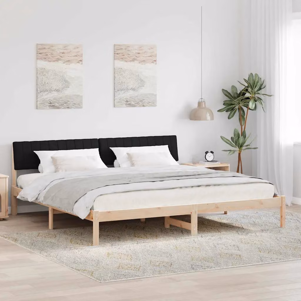 Struttura del letto con testiera vidaXL in legno di pino, marrone e nero, 200 x 200 cm – 1
