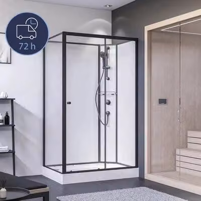 Porta scorrevole Breuer + pannello laterale vetro chiaro schienale chiaro bianco stop destro 900/1200 nero opaco