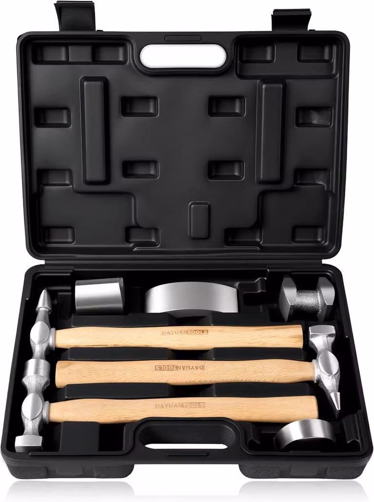 Kit di riparazione carrozzeria, composto da 7 pezzi, set di martello e incudine, per la riparazione di automobili