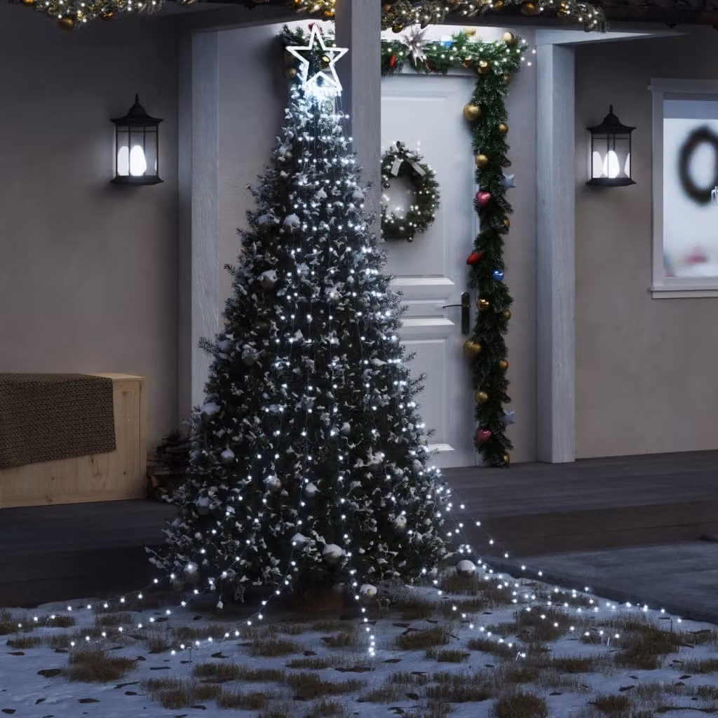 vidaXL Illuminazione per Albero di Natale con 320 LED Bianco Freddo e Decorazione a Stella, Lunghezza: 375 cm