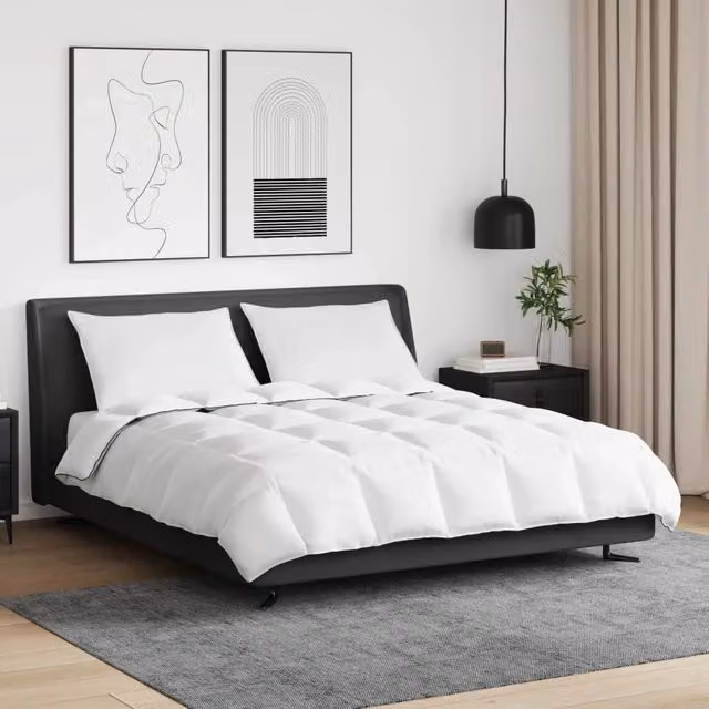 Set di 3 pezzi composto da duvet invernale e cuscini vidaXL in cotone bianco con piuma d'anatra per adulti – 1