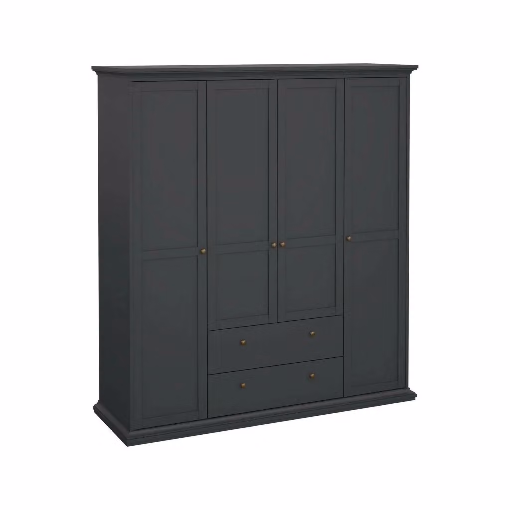 Armadio da camera da letto DMORA con ante a battente e cassetti, Grigio opaco, L: 181 cm, P: 60,5 cm, H: 200,6 cm – 2