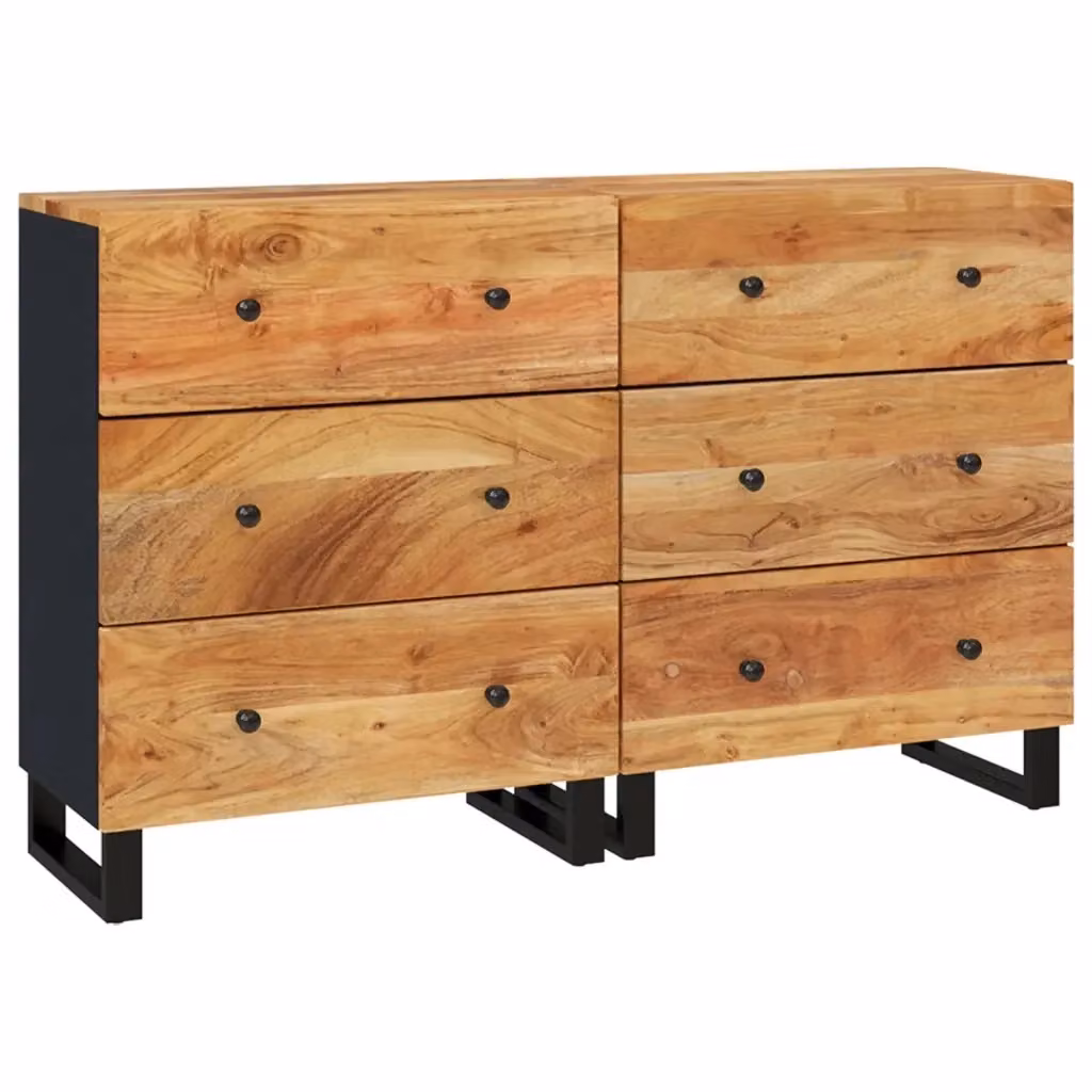 Set di 2 Credenze vidaXL in Legno di Acacia Marrone, L/P/H: 60 x 33 x 75 cm – 2