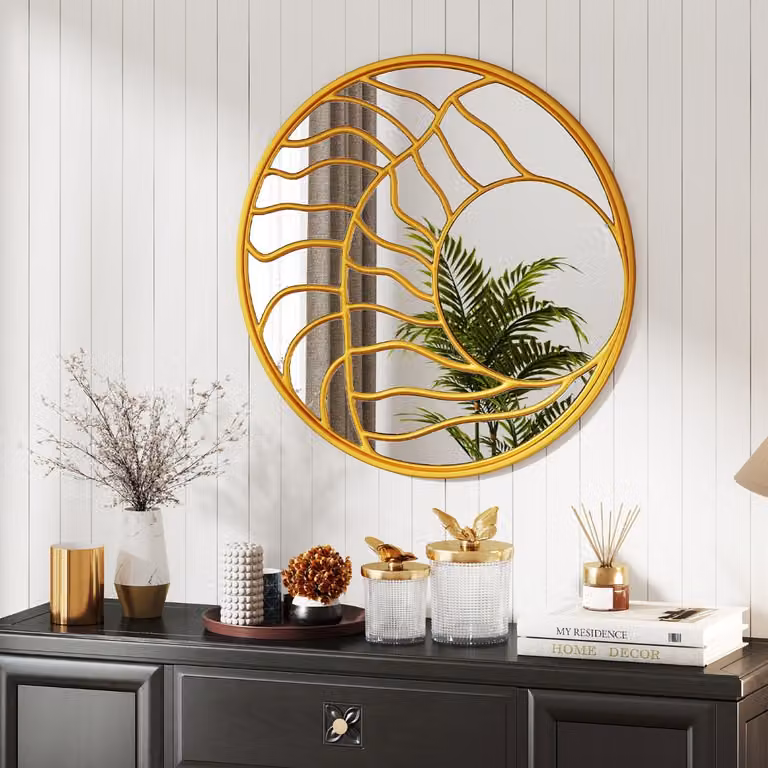 Specchio decorativo da parete rotondo Costway con cornice irregolare in metallo Oro, Diametro: 80 cm