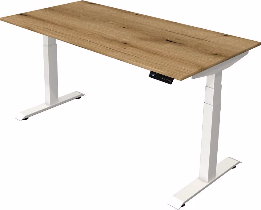 Scrivania regolabile in altezza elettricamente Kerkmann Move 4, impiallacciatura di rovere, forma rettangolare, struttura a T bianca, dimensioni 160,0 x 80,0 cm