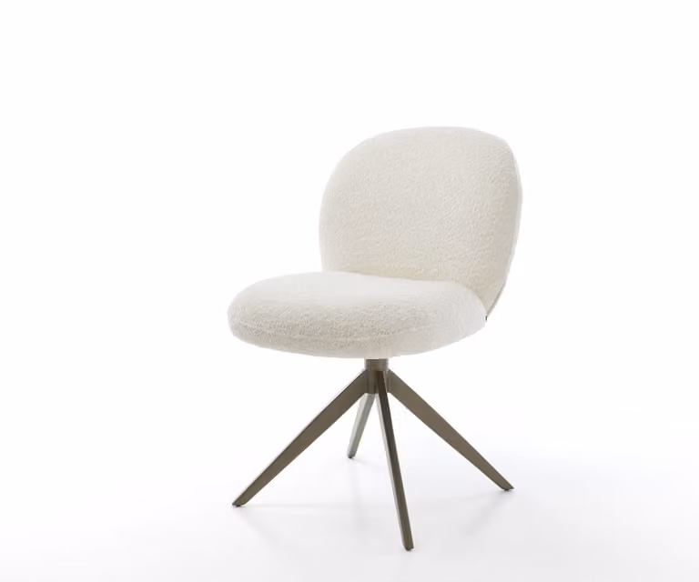 DELIFE Sedia girevole Nube-Flex Bouclé Bianco Struttura a croce larga Finitura effetto titanio Girevole a 360° Molle insacchettate
