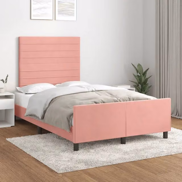 Giroletto con Testiera in Velluto Rosa vidaXL L/P/H: 120 x 200 x 126 cm