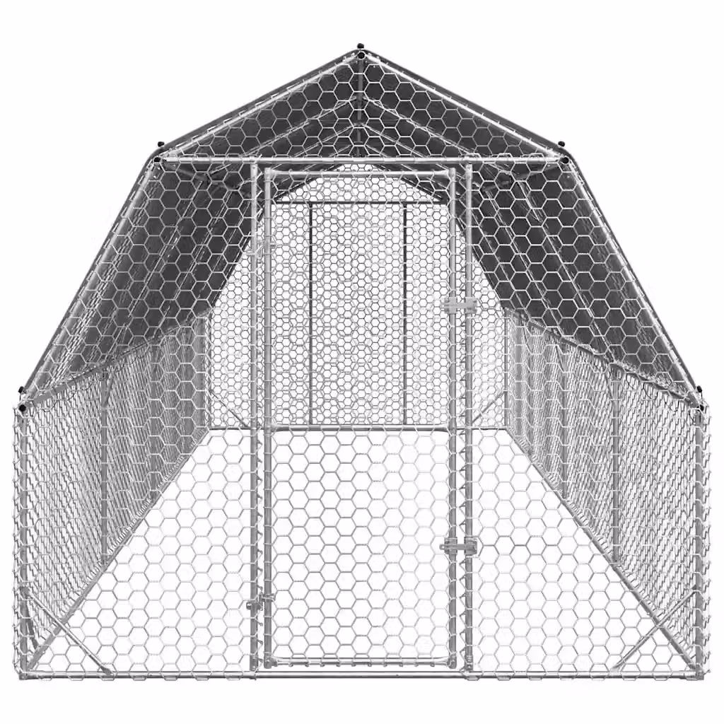 Recinto per polli con tetto Videx in acciaio zincato color argento L: 8 m, P: 2,5 m, H: 2,25 m – 2