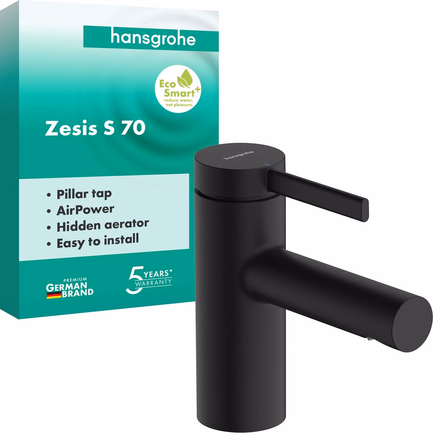 Miscelatore per lavabo Zesis S, solo acqua fredda, altezza del beccuccio 74 mm, finitura nero opaco