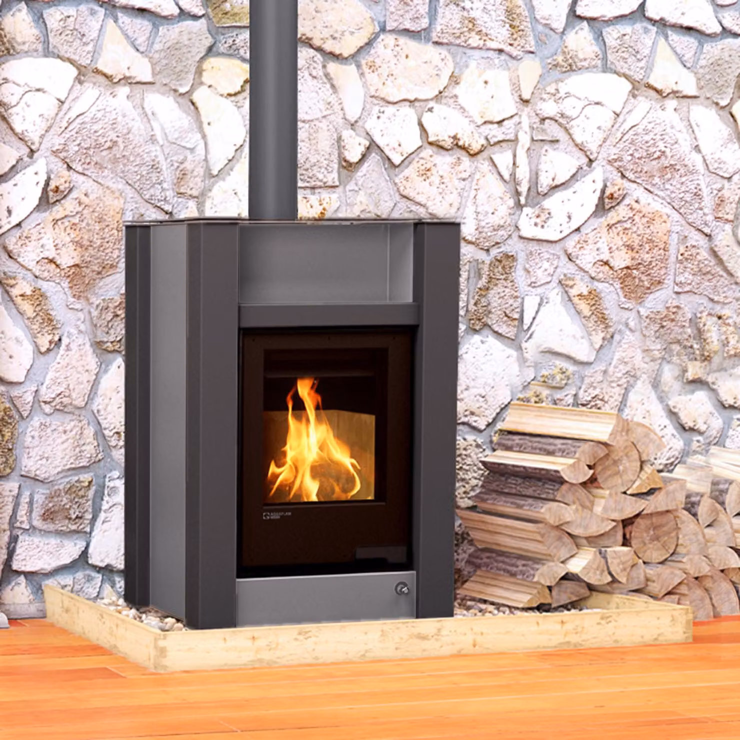 Termocamino HS FLAMINGO AQUAFLAM VARIO LEND 11/7 kW - grigio