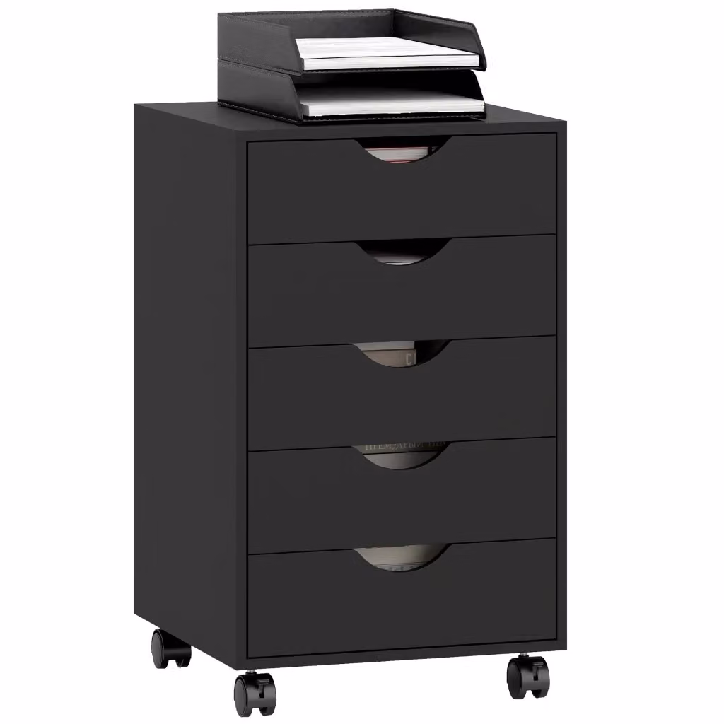 Cassettiera Minimal con 5 Cassetti e Ruote Nero Opaco L/P/H: 40 x 40 x 67 cm – 2