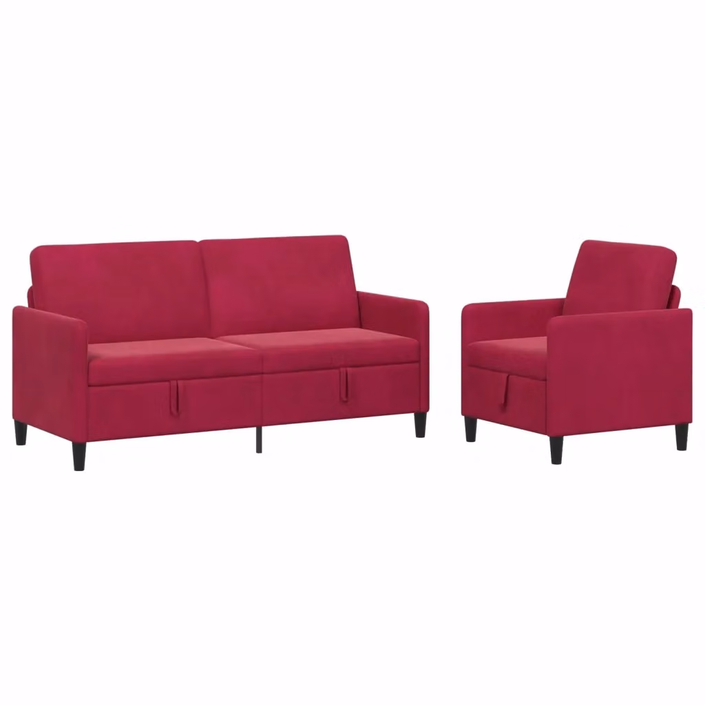Set di divani vidaXL moderno in tessuto rosso con seduta a sollevamento e coperture rimovibili – 2