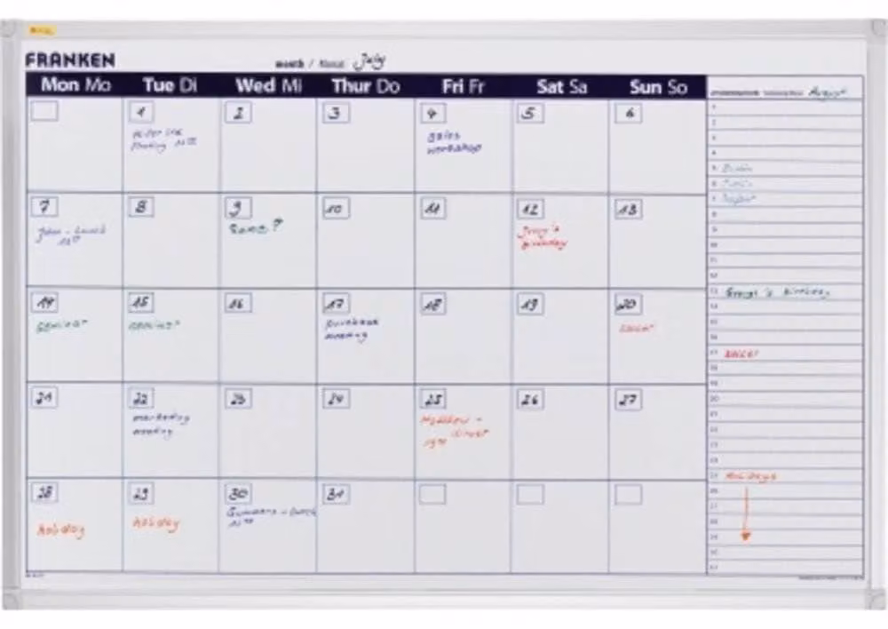 Calendario mensile con pianificazione per il mese successivo, dimensioni 90 x 60 cm