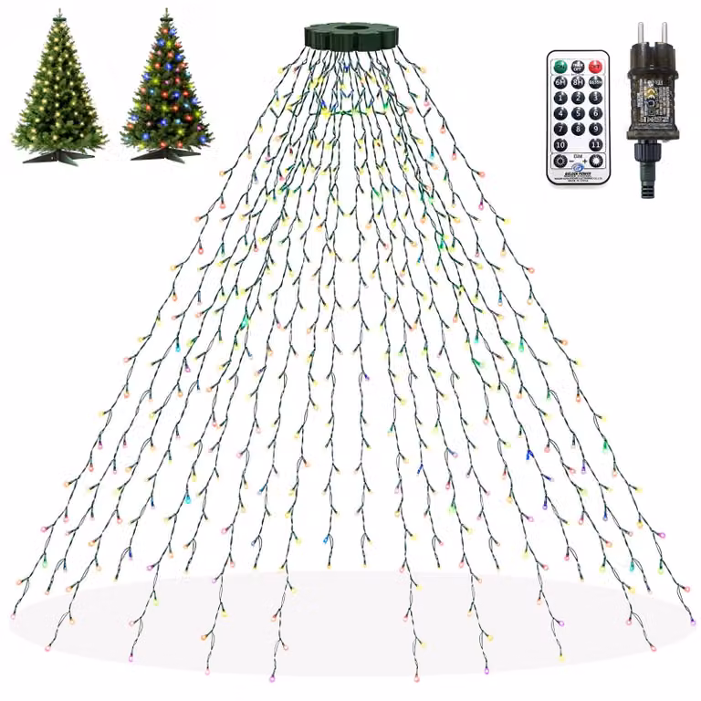 Catena luminosa per albero di Natale con anello, 3 metri, 600 LED, luce bianco caldo e colorata