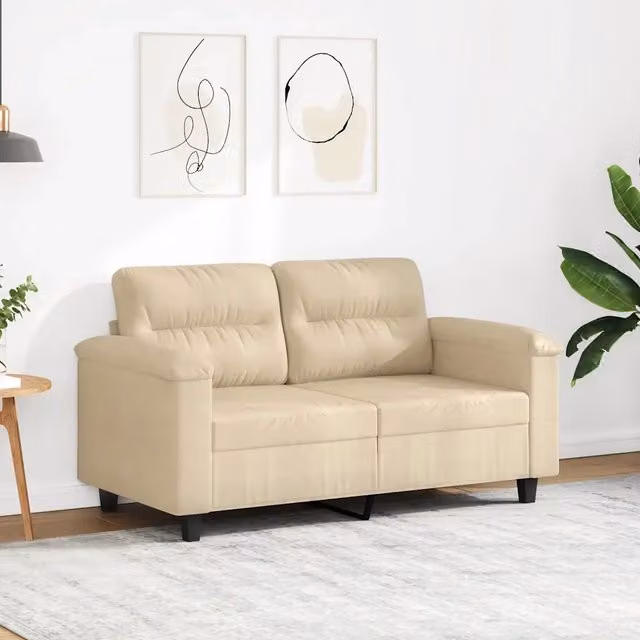 Divano a 2 Posti Crema 120 cm in Tessuto Microfibra 359559