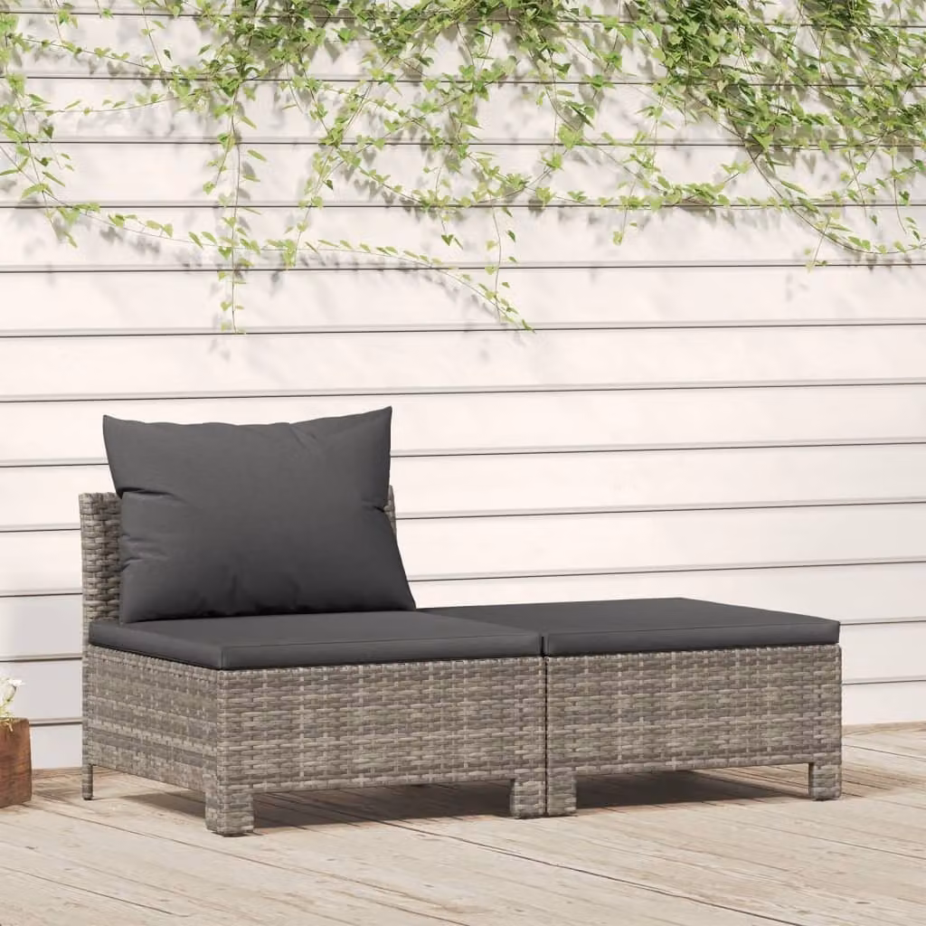 The Living Store Set salotto da giardino 2 pezzi con cuscini in poly rattan grigio