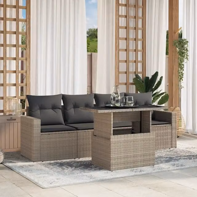 Set da giardino vidaXL in polyrattan composto da 5 pezzi con cuscini inclusi, colore grigio antracite