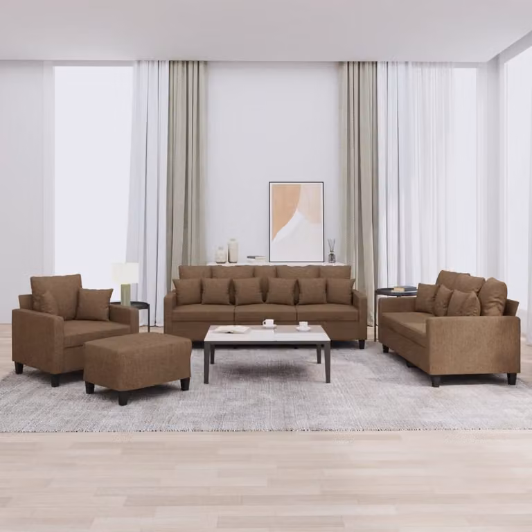 vidaXL Set di Divani Moderno 4 Pezzi in Tessuto Marrone con Cuscini e Ottoman