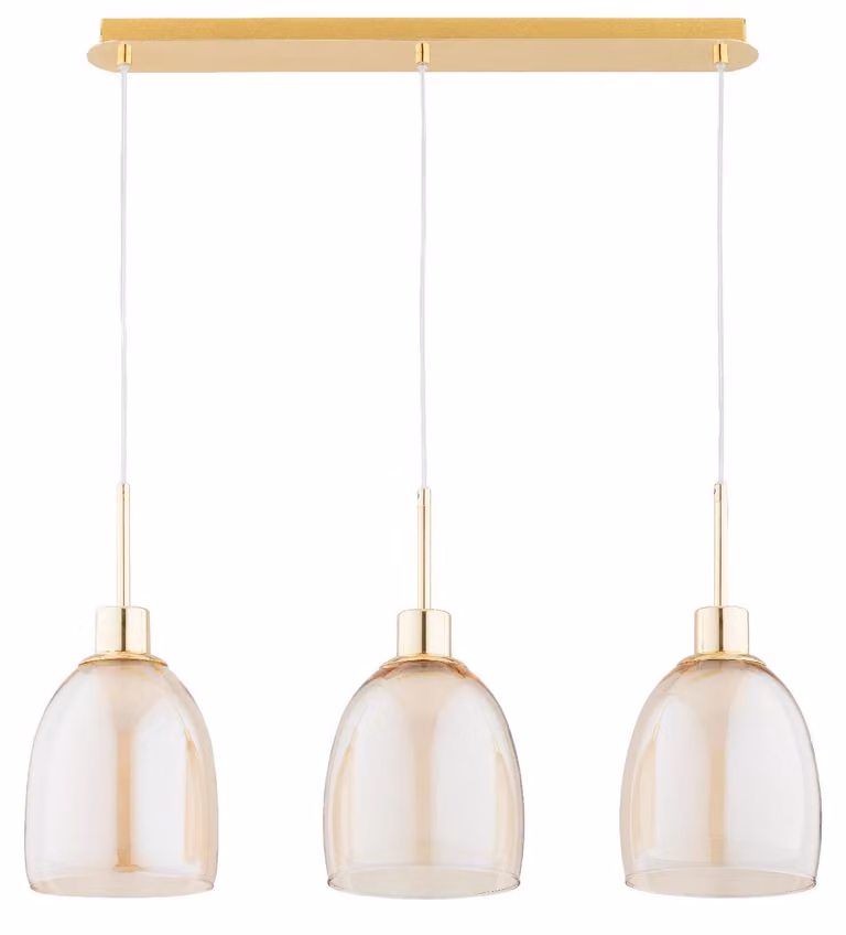 Lampada a sospensione DERSEL oro-ambra 3xE27x15W in metallo, dimensioni: 95x17x75 cm, IP20, Alfa