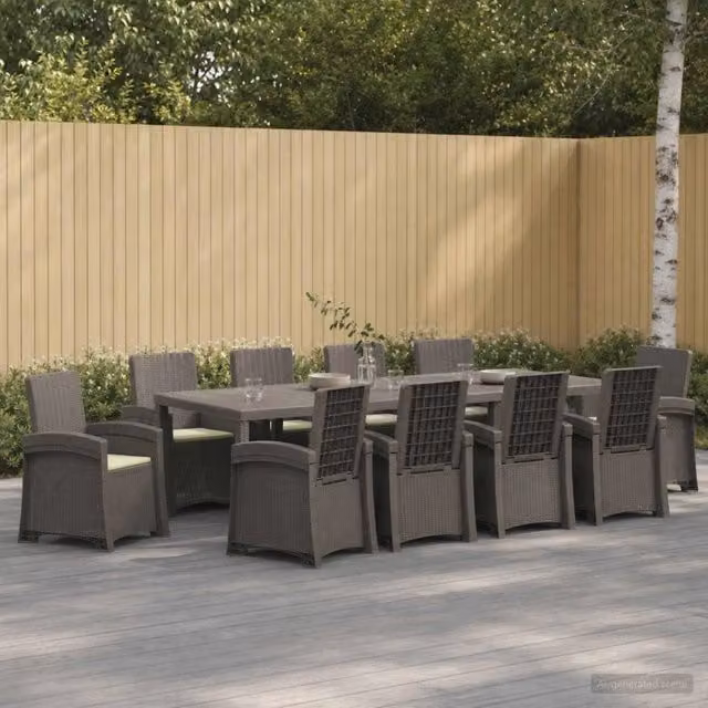 Set da pranzo da giardino moderno vidaXL in polyrattan composto da 11 pezzi nei colori grigio e beige – 1