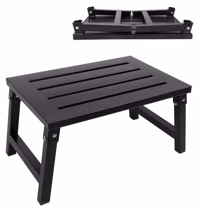Scalino pieghevole in alluminio, portata 450 kg, colore nero, per camper e campeggio